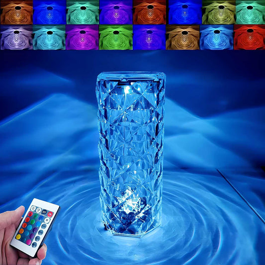 16 Color Changing Rose Crystal Diamond Table Lamp Pocket Plug